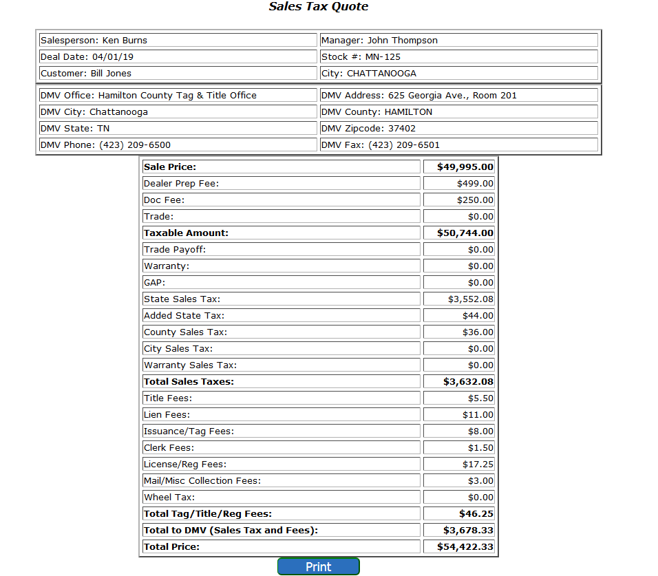 Atlanta GA Motor Vehicle Ad Valorem Tax Quick Tax Quote